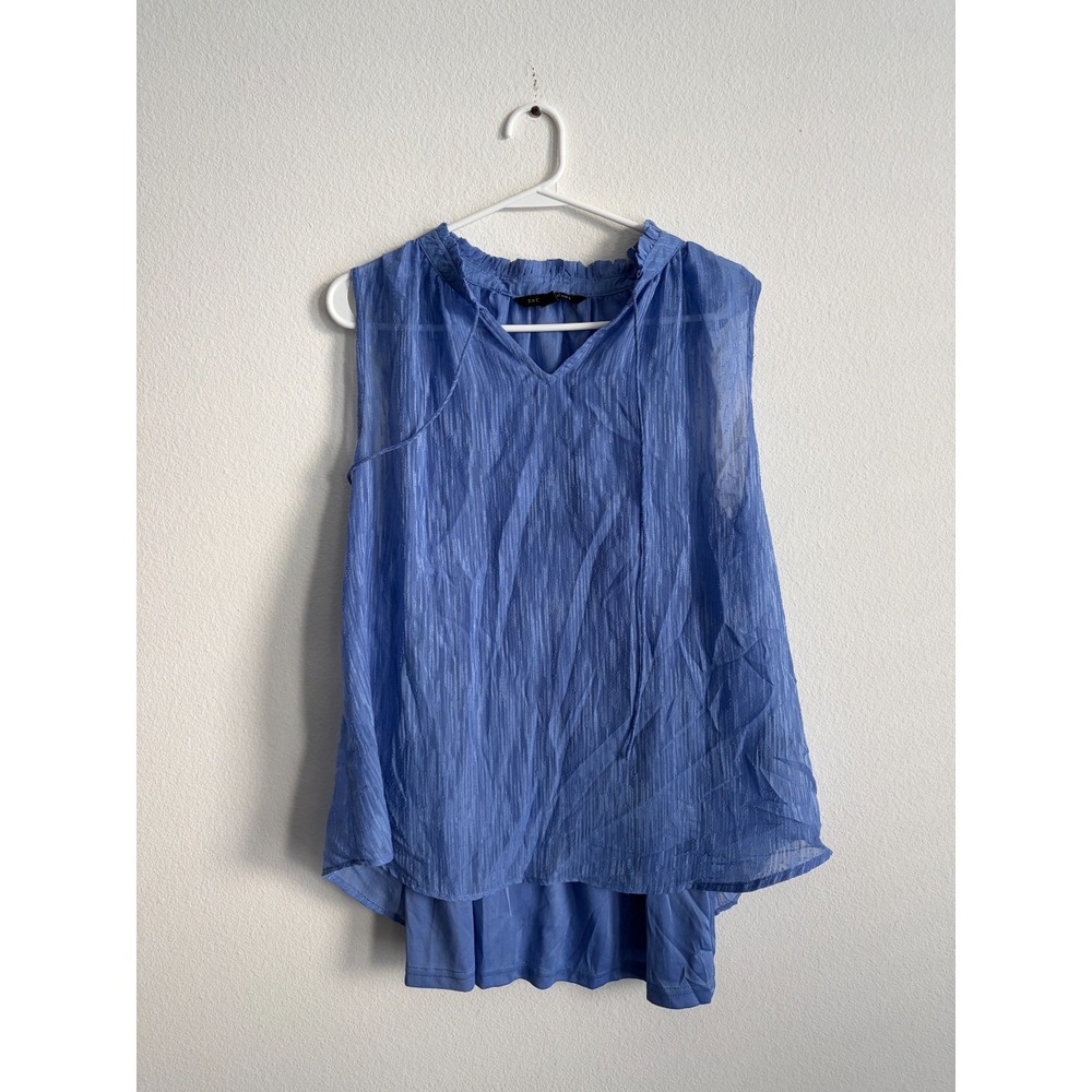 Zac & Rachel Tank Top Womens XL Periwinkle Blue Textured Layered Chic Tie Neck
